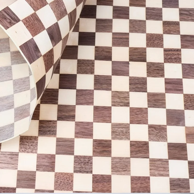 L:2.5Meters X400 x0.25mm Checkered Checkerboard Wood Veneer Crafts DIY Decoration Cabinets Furniture Veneer Sheet