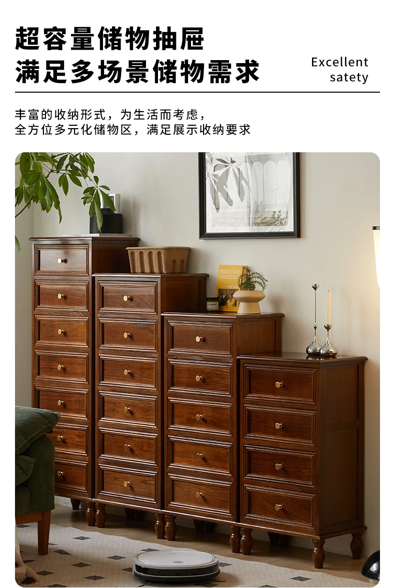 American Vintage Wooden 5-Drawer Dresser 45CM Side Storage Cabinet for Bedroom Multi-Functional Thickened Plywood Organizer