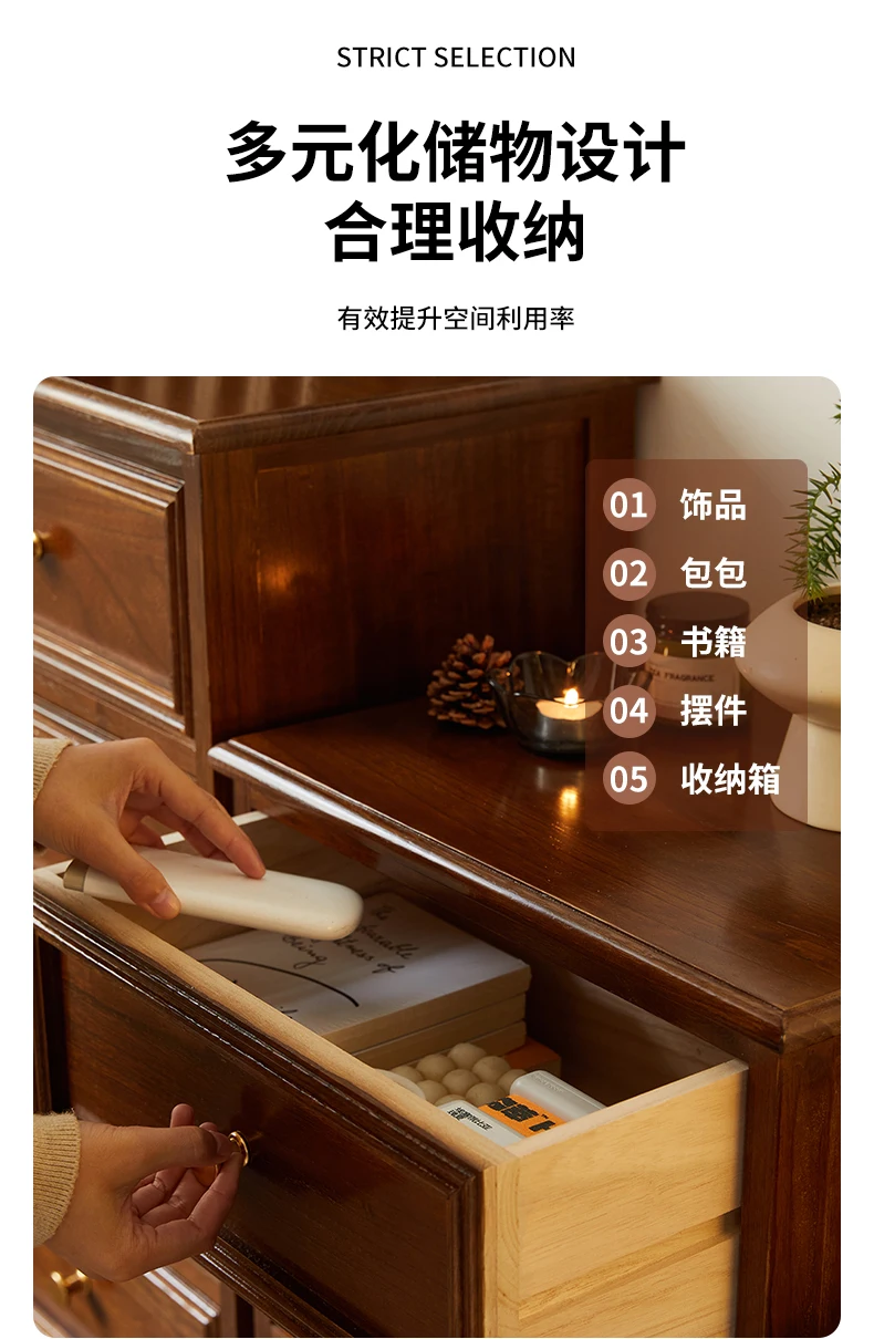 American Vintage Wooden 5-Drawer Dresser 45CM Side Storage Cabinet for Bedroom Multi-Functional Thickened Plywood Organizer