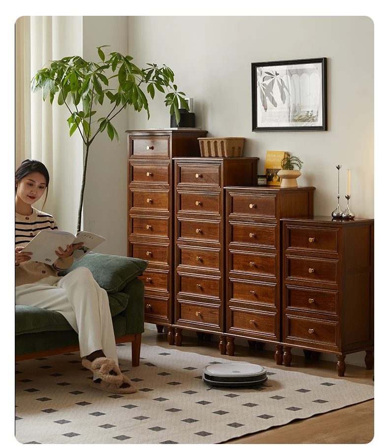 American Vintage Wooden 5-Drawer Dresser 45CM Side Storage Cabinet for Bedroom Multi-Functional Thickened Plywood Organizer