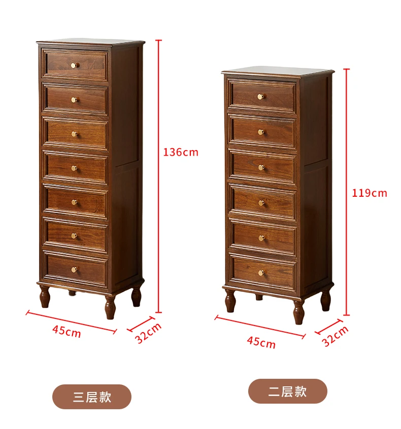 American Vintage Wooden 5-Drawer Dresser 45CM Side Storage Cabinet for Bedroom Multi-Functional Thickened Plywood Organizer