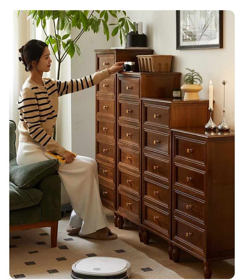 American Vintage Wooden 5-Drawer Dresser 45CM Side Storage Cabinet for Bedroom Multi-Functional Thickened Plywood Organizer