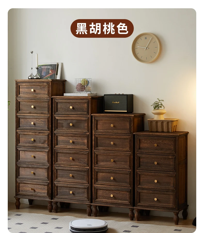 American Vintage Wooden 5-Drawer Dresser 45CM Side Storage Cabinet for Bedroom Multi-Functional Thickened Plywood Organizer