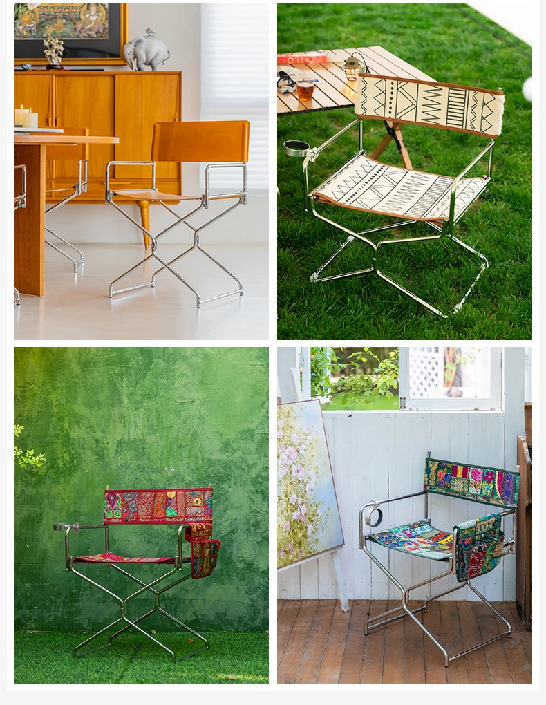 MOMO Oil Wax Fabric Minimalist Metal Dining Chair Small Household Foldable Dining Chair Home Reclining Chair