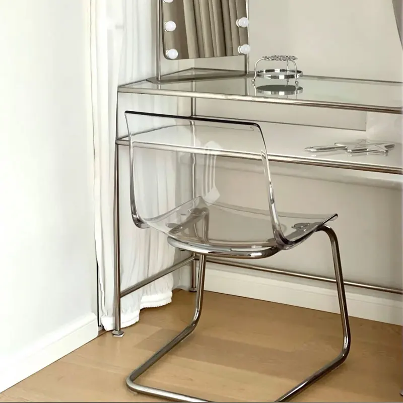 PC Dining Chair Transparent Nordic Armchair Retro Crystal Seat Modern Curved Backrest Stool for Kitchen or Café Use