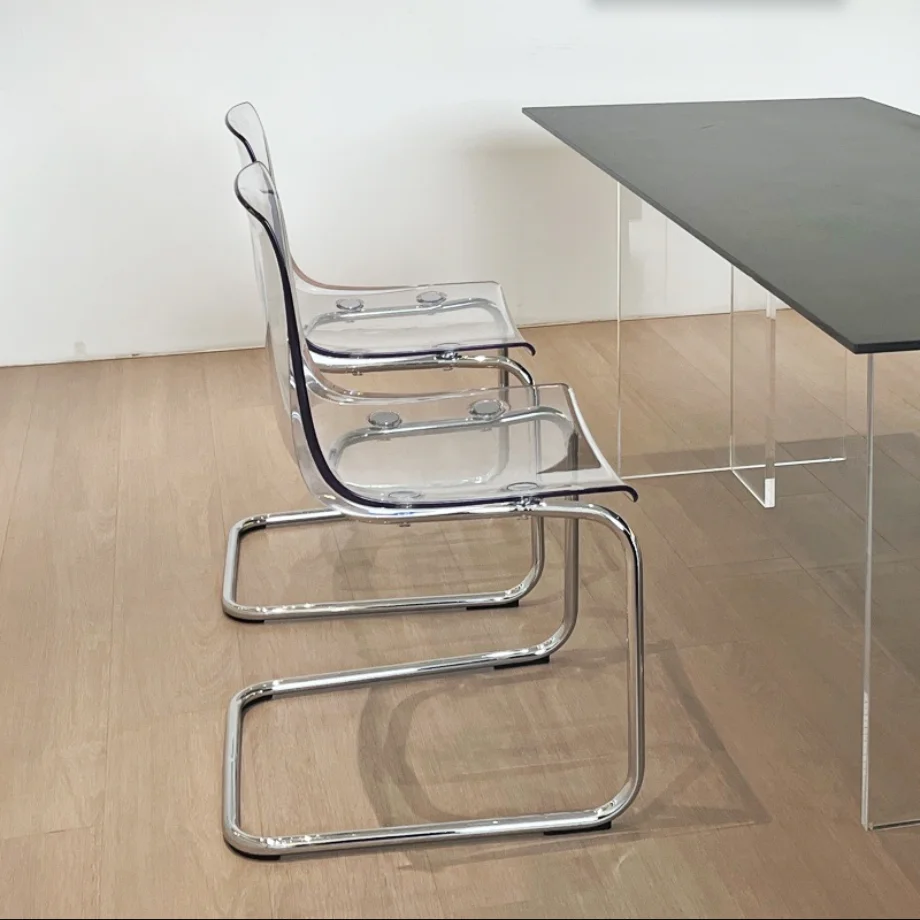 PC Dining Chair Transparent Nordic Armchair Retro Crystal Seat Modern Curved Backrest Stool for Kitchen or Café Use