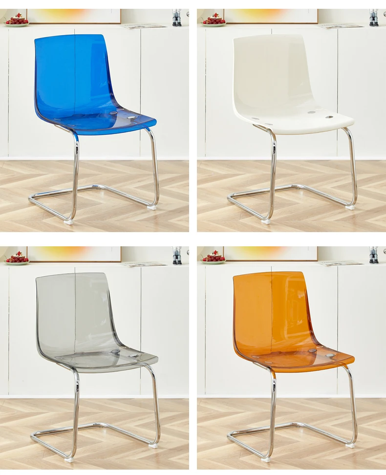 PC Dining Chair Transparent Nordic Armchair Retro Crystal Seat Modern Curved Backrest Stool for Kitchen or Café Use