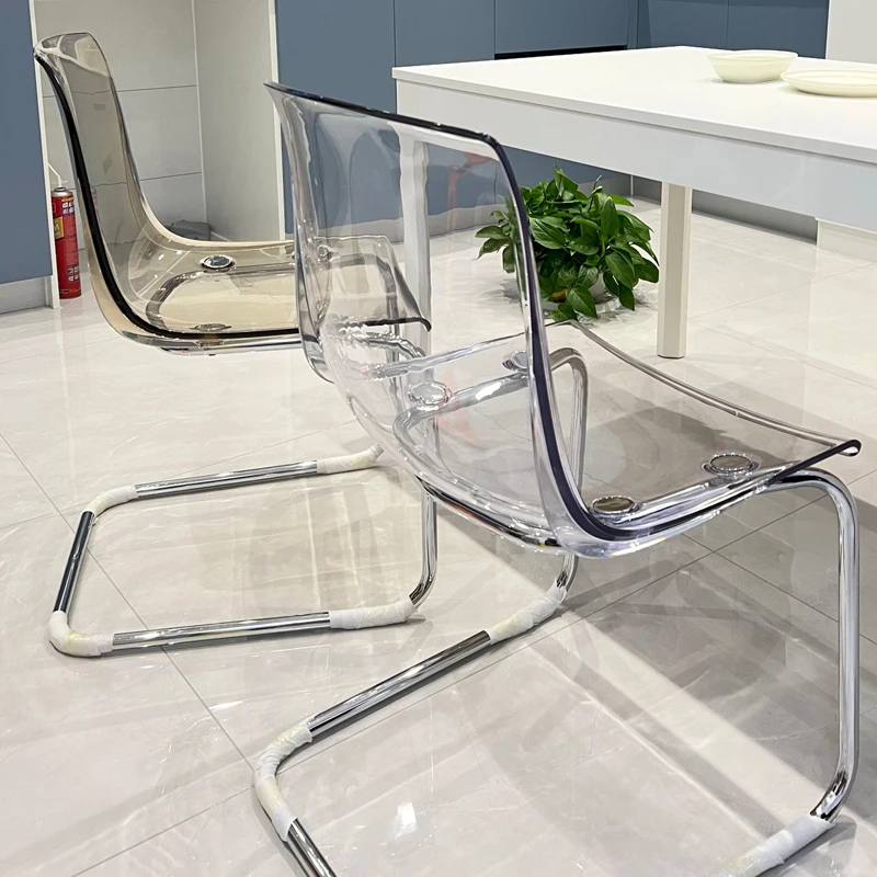 PC Dining Chair Transparent Nordic Armchair Retro Crystal Seat Modern Curved Backrest Stool for Kitchen or Café Use