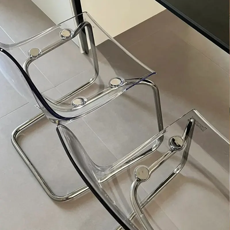 PC Dining Chair Transparent Nordic Armchair Retro Crystal Seat Modern Curved Backrest Stool for Kitchen or Café Use
