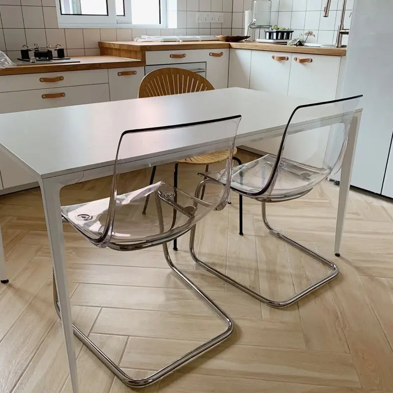 PC Dining Chair Transparent Nordic Armchair Retro Crystal Seat Modern Curved Backrest Stool for Kitchen or Café Use