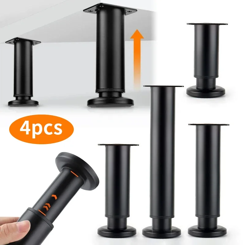 4pcs Adjustable Height Furniture Support Legs, Black Telescopic Table Legs, Used for Tables, Bed Frames, TV Cabinets, Sofas