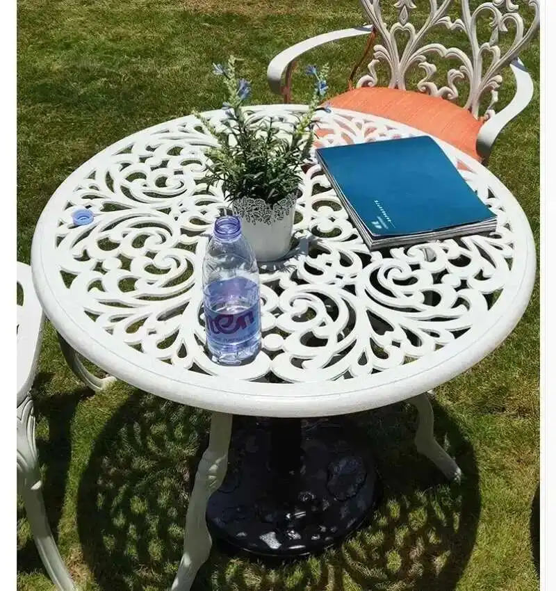 Outdoor Cast Aluminum Tables and Chairs Set Courtyard Garden Urniture Terrace Combination Leisure Metal Round Patio Table p c