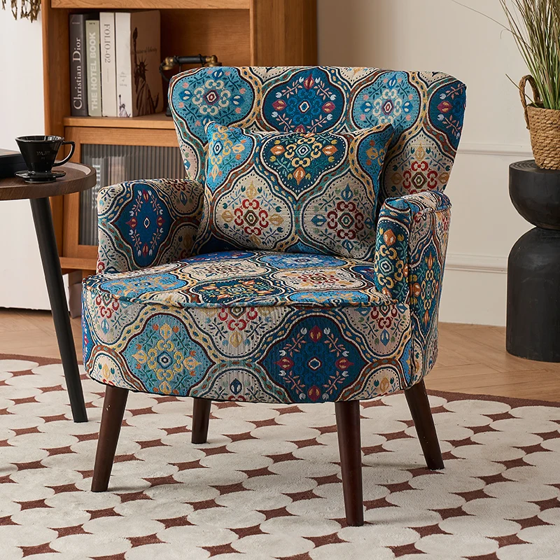 American retro pastoral single sofa living room balcony bedroom jacquard fabric high back lazy sofa tiger chair