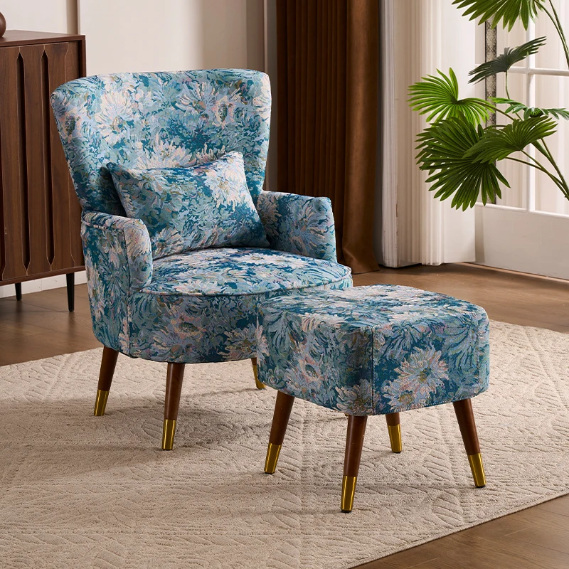 American retro pastoral single sofa living room balcony bedroom jacquard fabric high back lazy sofa tiger chair