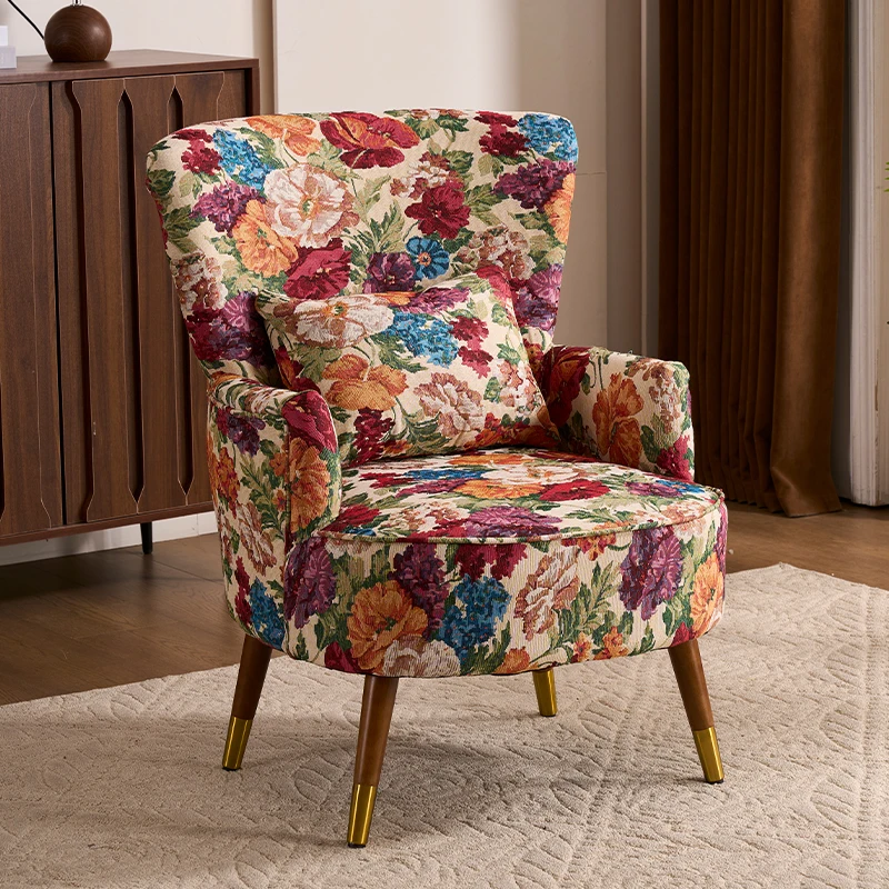 American retro pastoral single sofa living room balcony bedroom jacquard fabric high back lazy sofa tiger chair