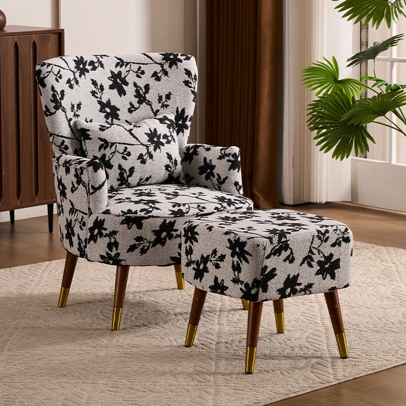 American retro pastoral single sofa living room balcony bedroom jacquard fabric high back lazy sofa tiger chair