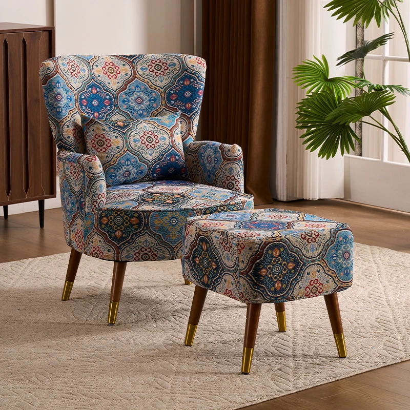 American retro pastoral single sofa living room balcony bedroom jacquard fabric high back lazy sofa tiger chair