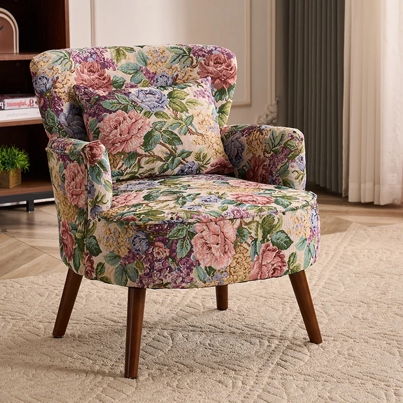American retro pastoral single sofa living room balcony bedroom jacquard fabric high back lazy sofa tiger chair