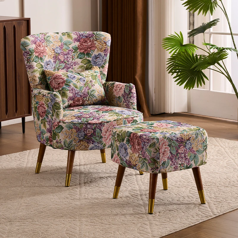 American retro pastoral single sofa living room balcony bedroom jacquard fabric high back lazy sofa tiger chair