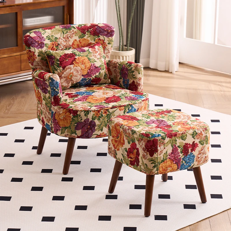American retro pastoral single sofa living room balcony bedroom jacquard fabric high back lazy sofa tiger chair