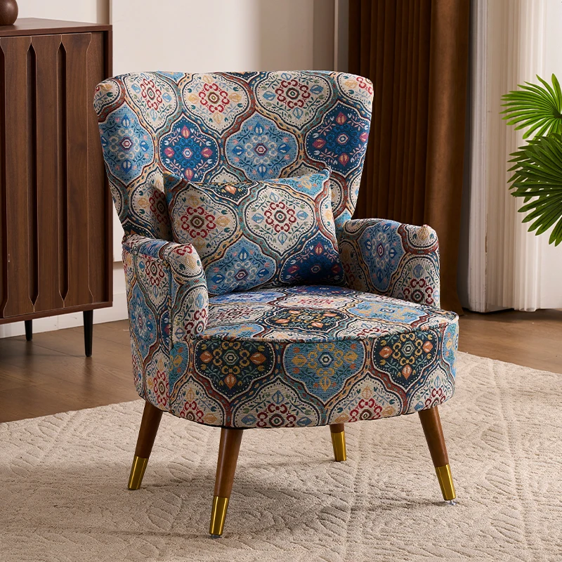 American retro pastoral single sofa living room balcony bedroom jacquard fabric high back lazy sofa tiger chair