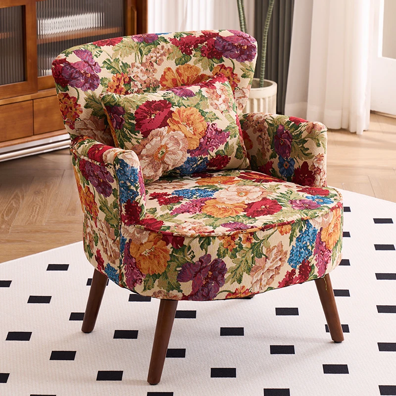 American retro pastoral single sofa living room balcony bedroom jacquard fabric high back lazy sofa tiger chair