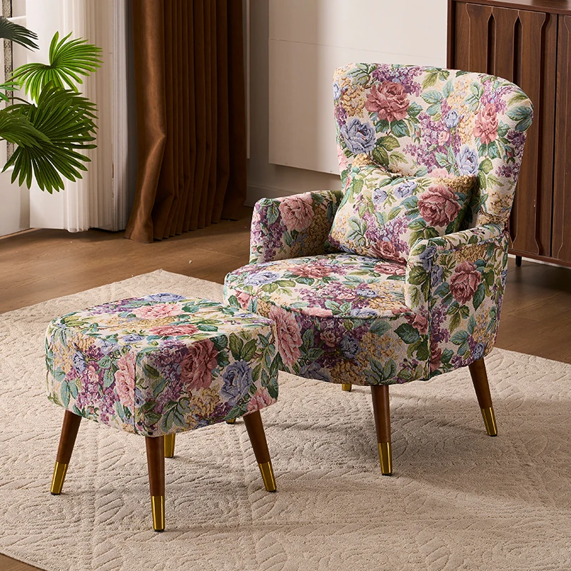 American retro pastoral single sofa living room balcony bedroom jacquard fabric high back lazy sofa tiger chair