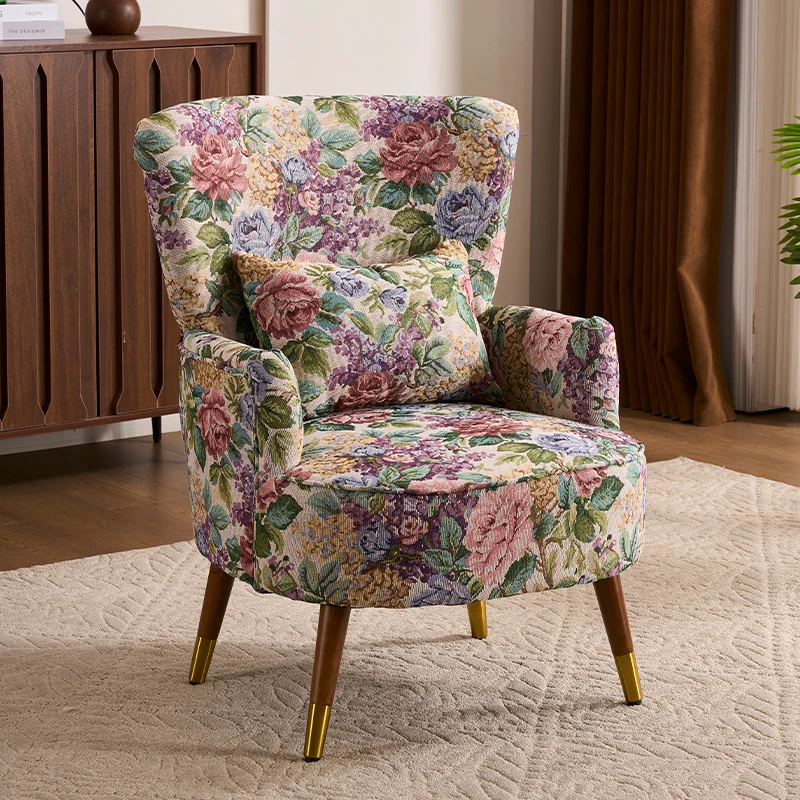American retro pastoral single sofa living room balcony bedroom jacquard fabric high back lazy sofa tiger chair