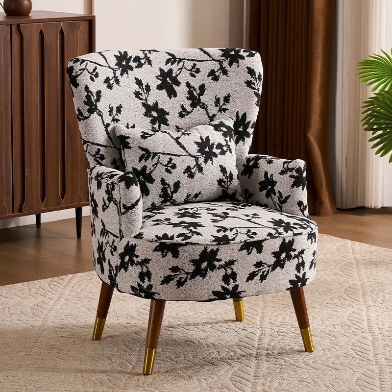 American retro pastoral single sofa living room balcony bedroom jacquard fabric high back lazy sofa tiger chair