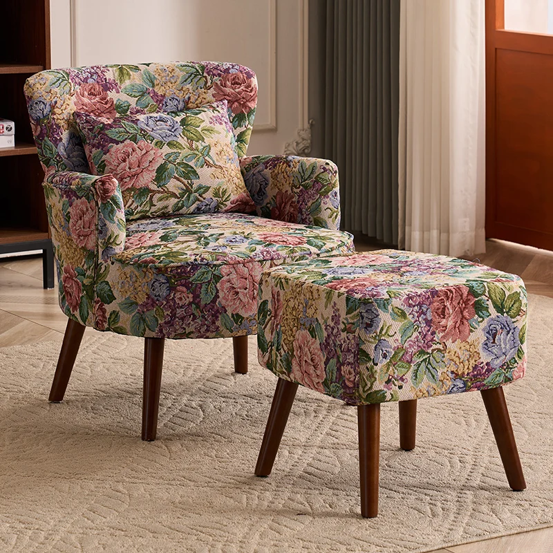 American retro pastoral single sofa living room balcony bedroom jacquard fabric high back lazy sofa tiger chair
