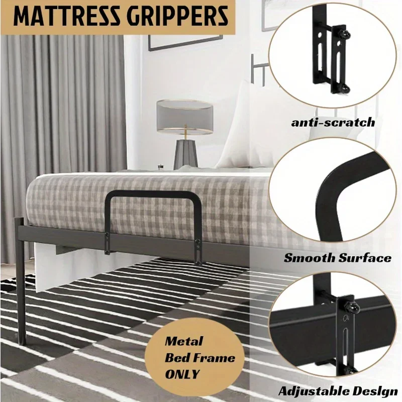 2pcs Adjustable Mattress Grippers - Non-Slip Bed Frame Retainers with Screws & Nuts, Anti-Scratch Smooth Surface Design