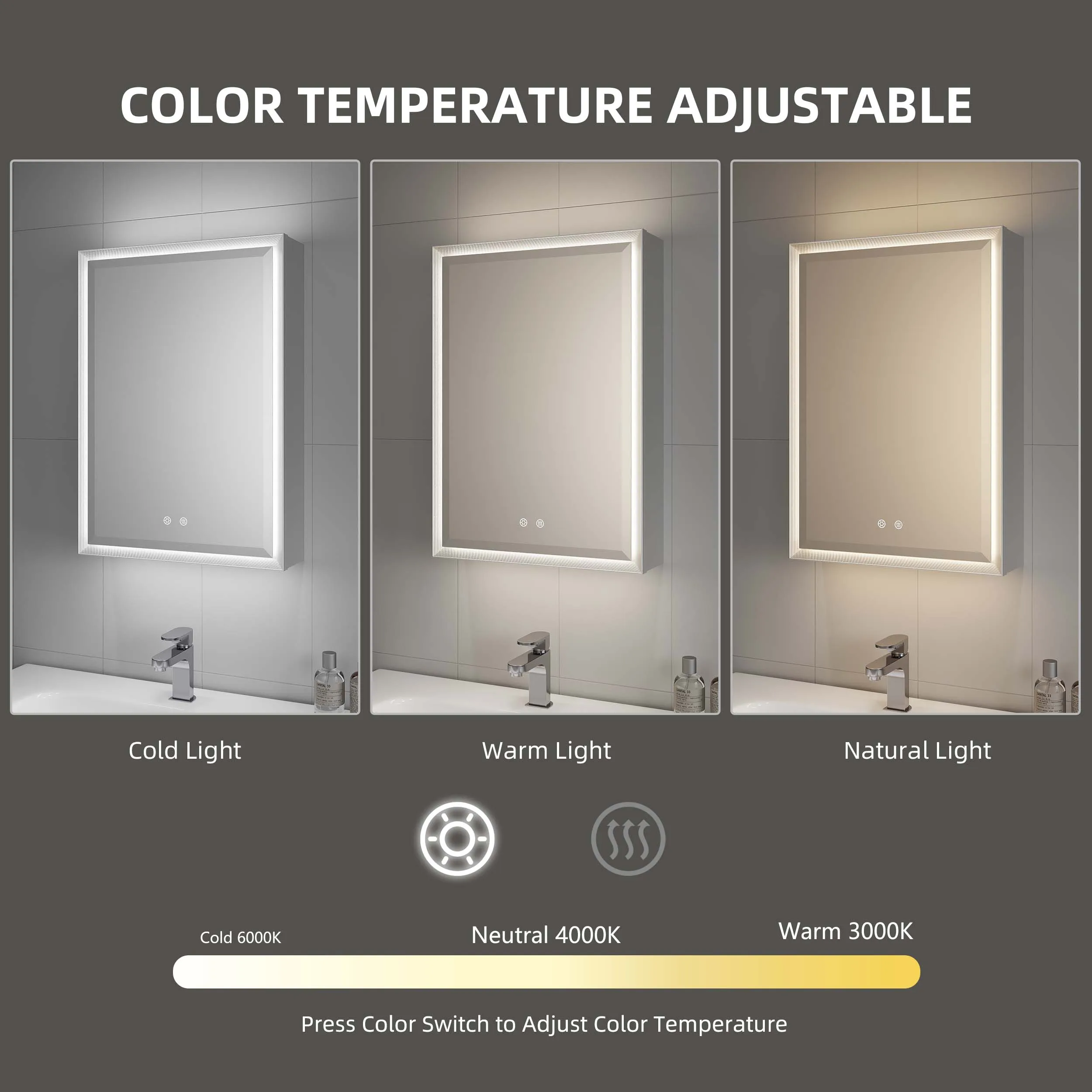 Mirror Cabinet Modern Toilet Storage Washroom Wall Lighted Anti Fog Medicine 500 X 700 Vanity Led Bathroom Mirror Cabinet With L