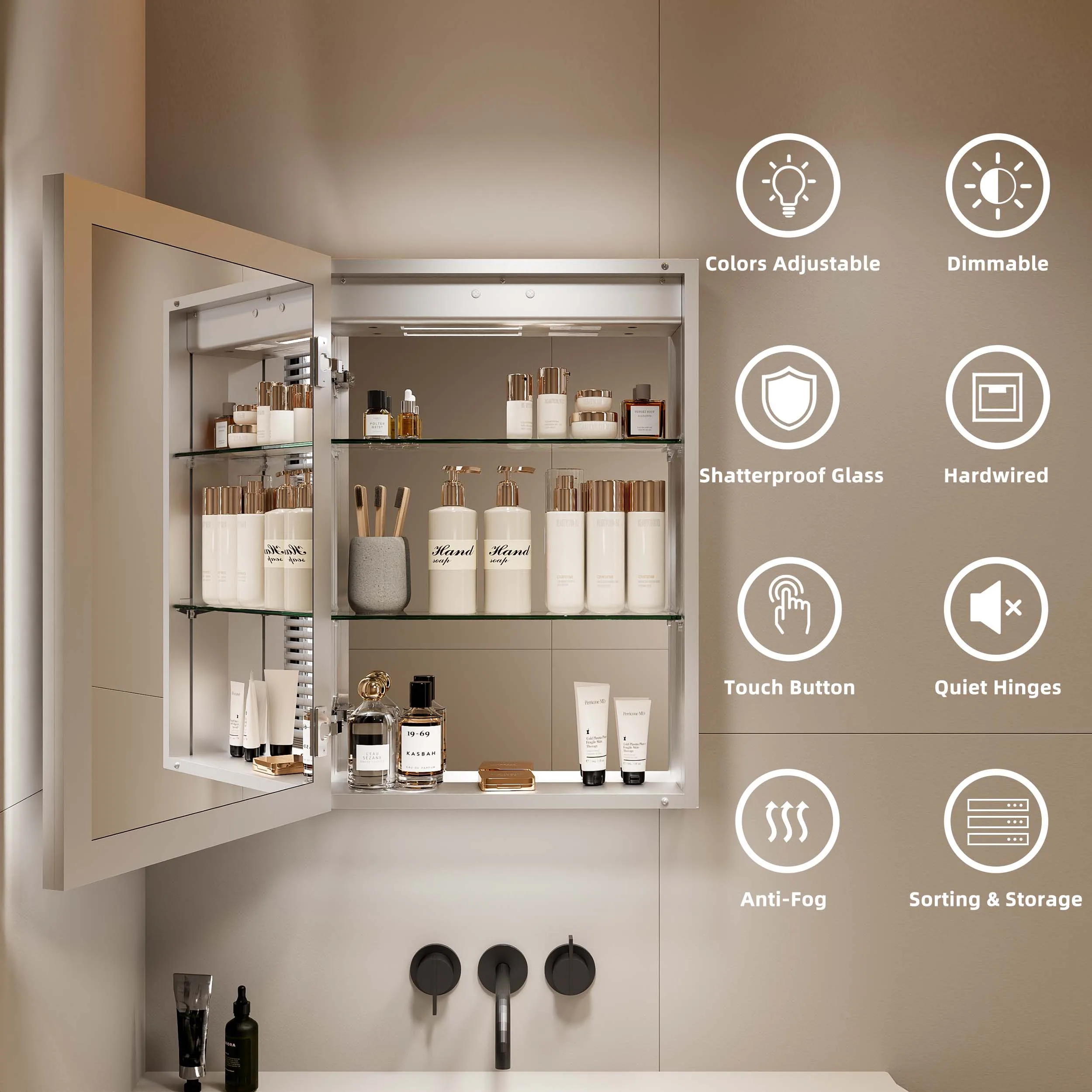 Mirror Cabinet Modern Toilet Storage Washroom Wall Lighted Anti Fog Medicine 500 X 700 Vanity Led Bathroom Mirror Cabinet With L