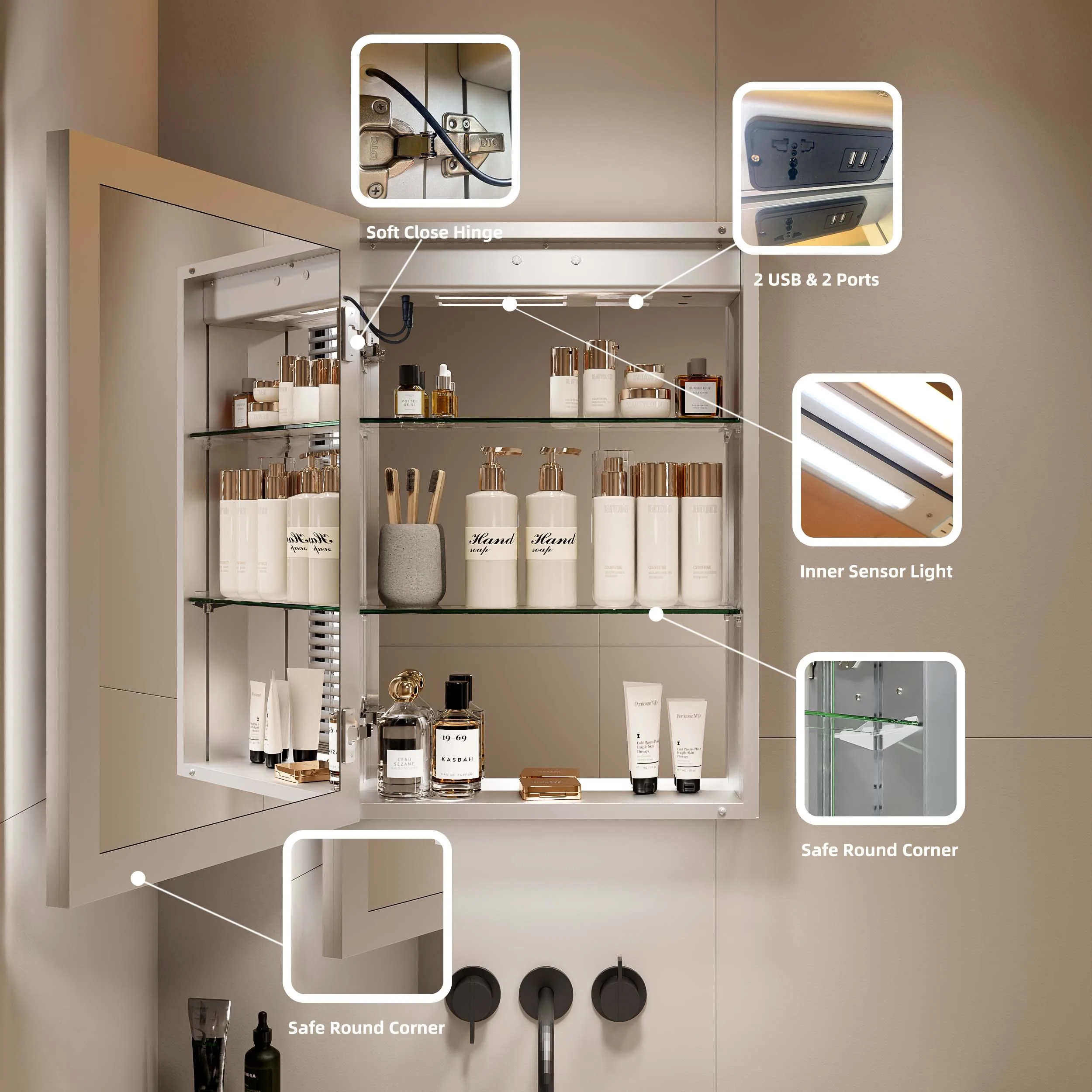 Mirror Cabinet Modern Toilet Storage Washroom Wall Lighted Anti Fog Medicine 500 X 700 Vanity Led Bathroom Mirror Cabinet With L