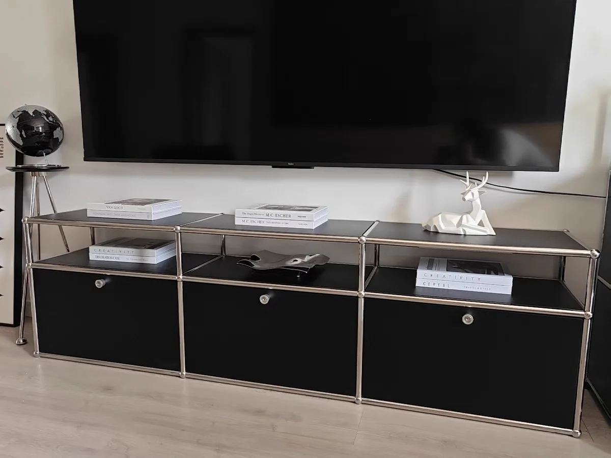 Vintage Module Sideboard Living Room Storage Cabinet Wood Bedroom Stainless Steel Metal Frame Storage Customizable TV Cabinet