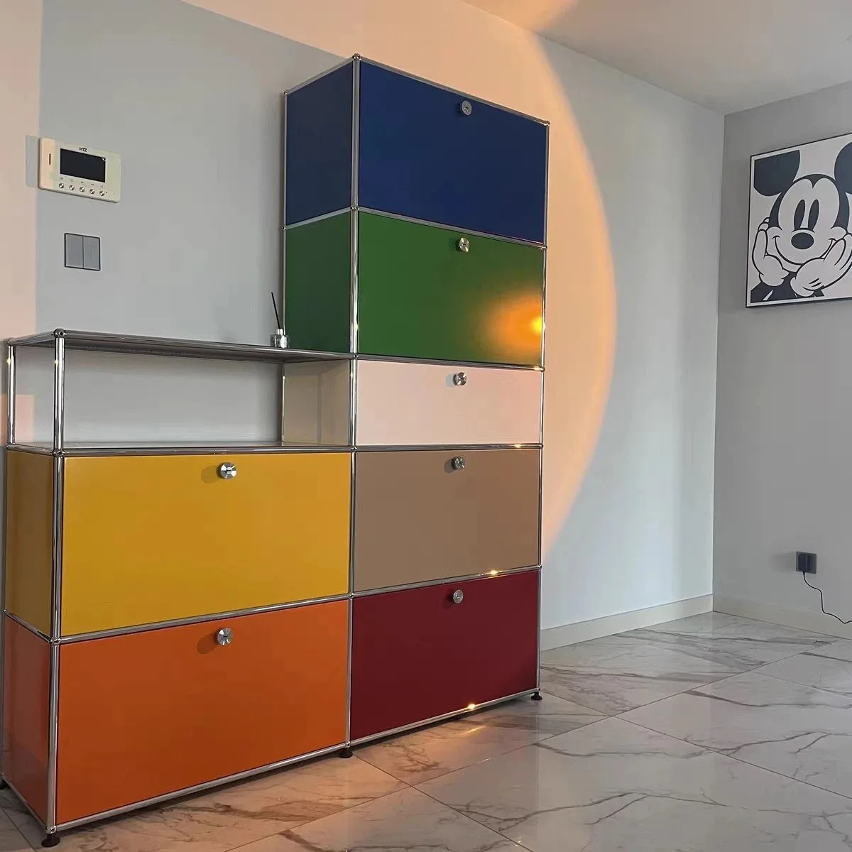 Vintage Module Sideboard Living Room Storage Cabinet Wood Bedroom Stainless Steel Metal Frame Storage Customizable TV Cabinet