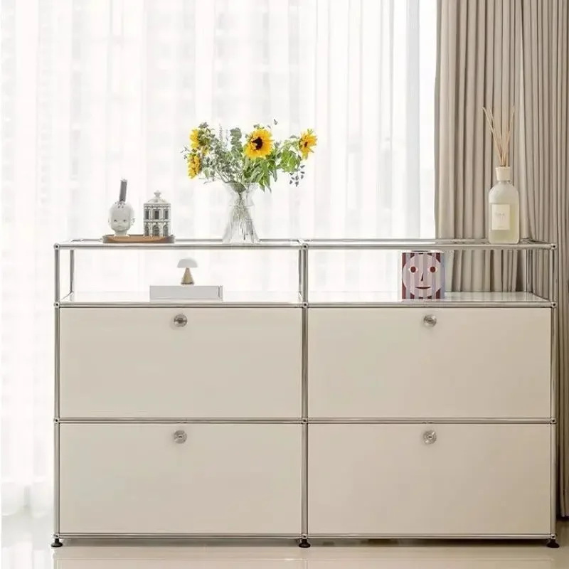 Vintage Module Sideboard Living Room Storage Cabinet Wood Bedroom Stainless Steel Metal Frame Storage Customizable TV Cabinet
