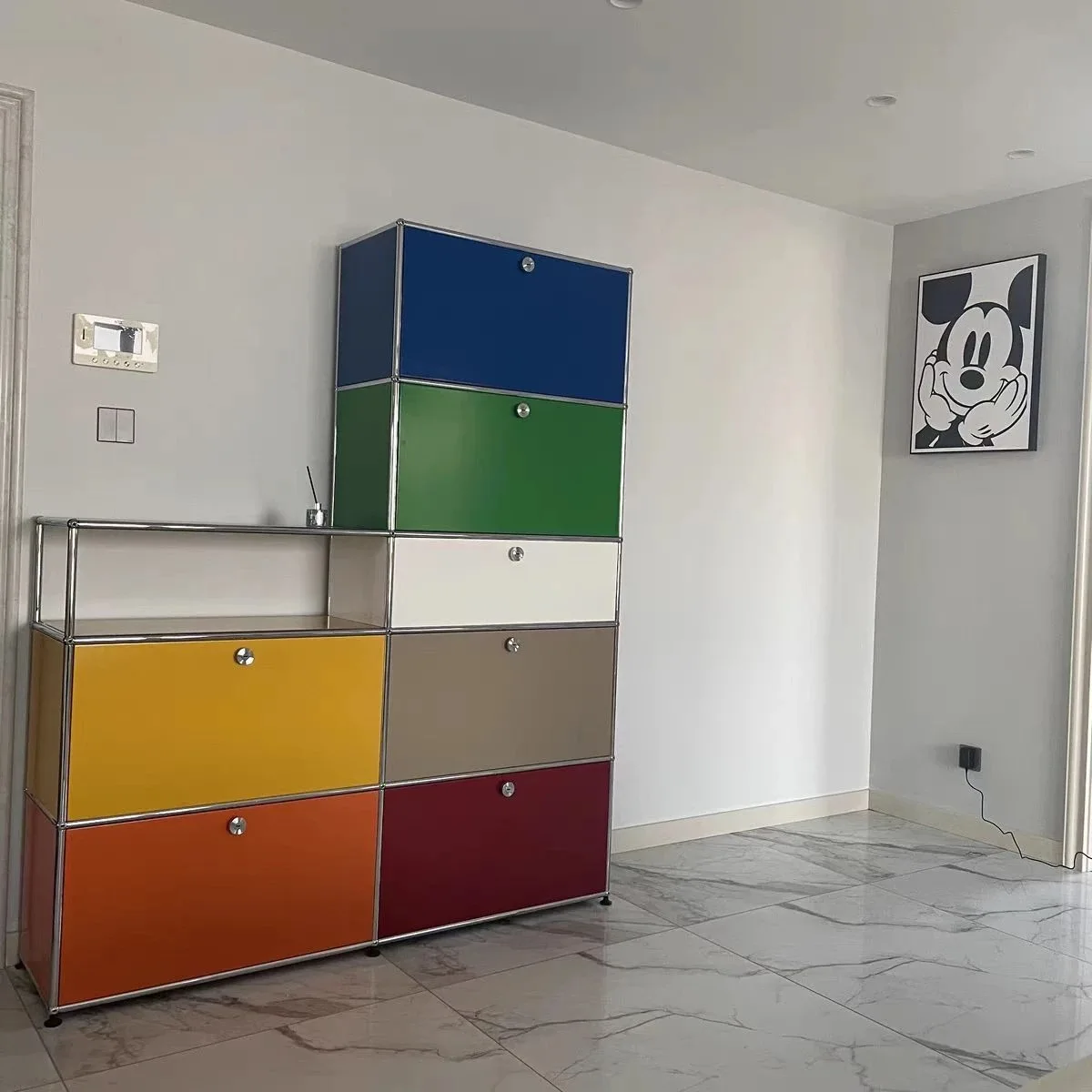 Vintage Module Sideboard Living Room Storage Cabinet Wood Bedroom Stainless Steel Metal Frame Storage Customizable TV Cabinet