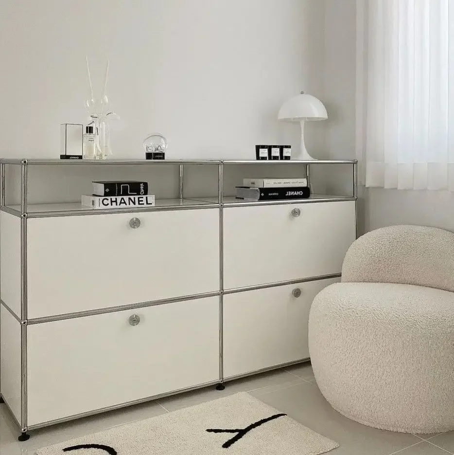 Vintage Module Sideboard Living Room Storage Cabinet Wood Bedroom Stainless Steel Metal Frame Storage Customizable TV Cabinet
