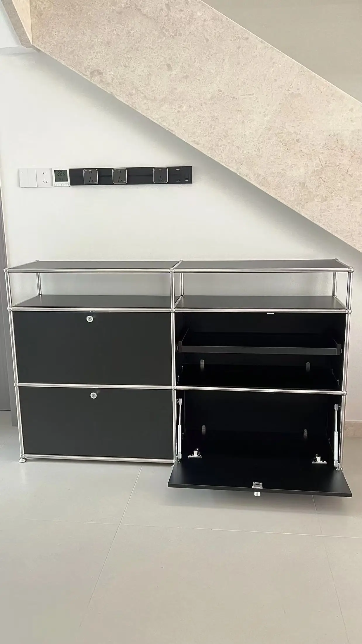 Vintage Module Sideboard Living Room Storage Cabinet Wood Bedroom Stainless Steel Metal Frame Storage Customizable TV Cabinet