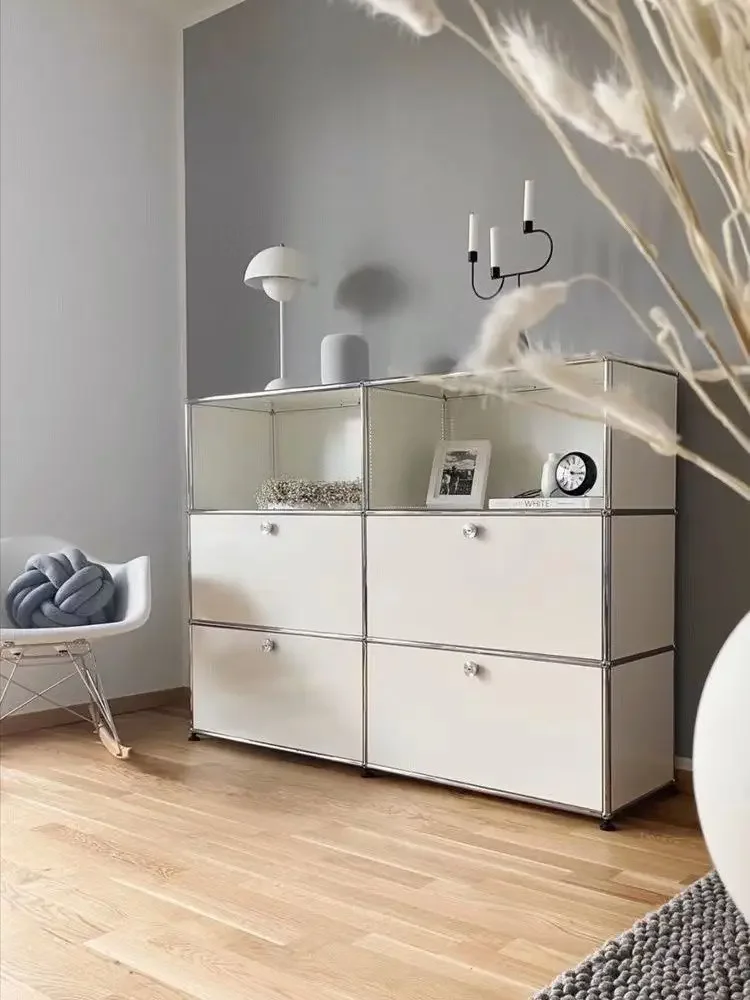 Vintage Module Sideboard Living Room Storage Cabinet Wood Bedroom Stainless Steel Metal Frame Storage Customizable TV Cabinet