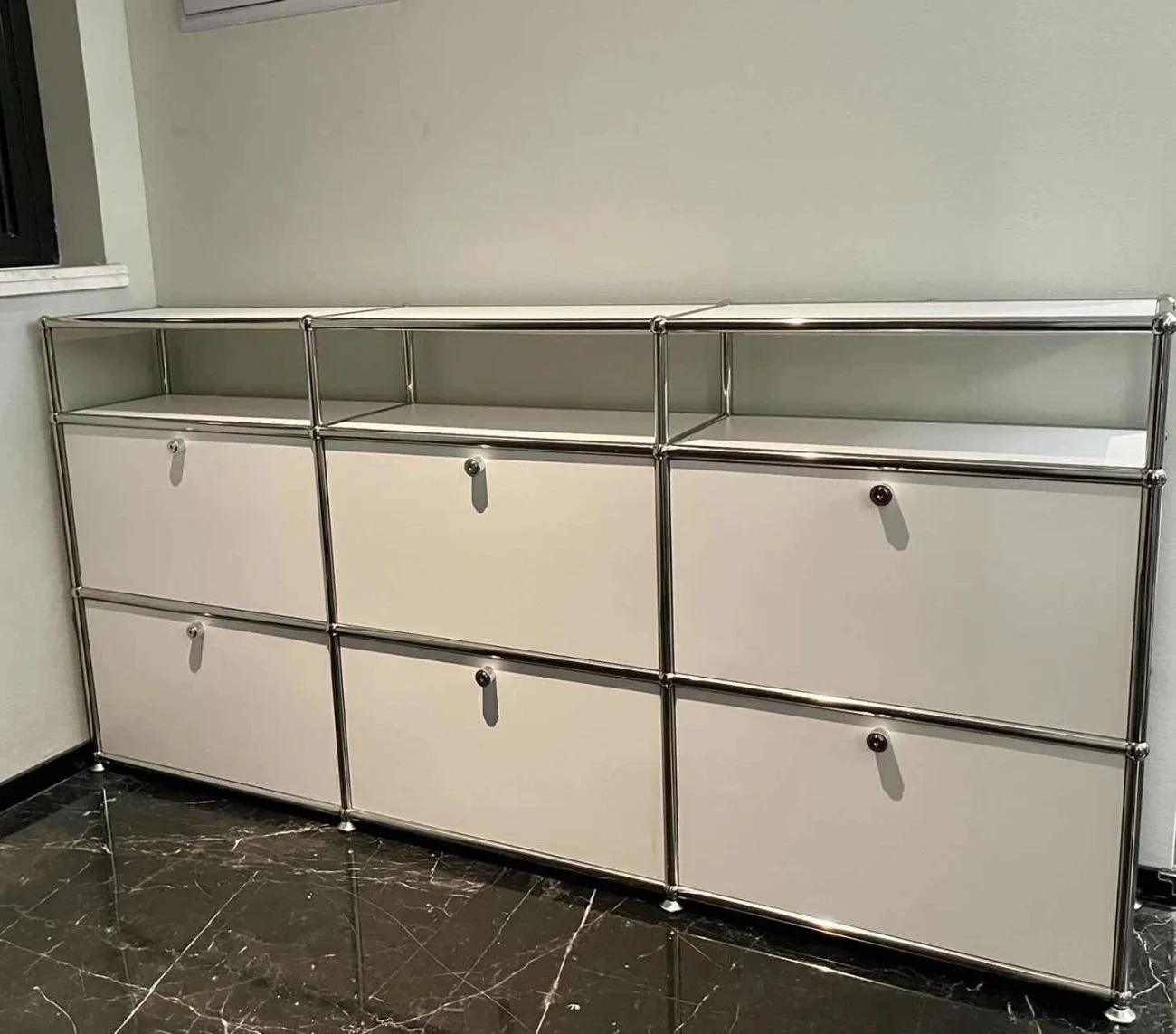 Vintage Module Sideboard Living Room Storage Cabinet Wood Bedroom Stainless Steel Metal Frame Storage Customizable TV Cabinet