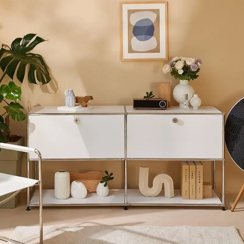 Vintage Module Sideboard Living Room Storage Cabinet Wood Bedroom Stainless Steel Metal Frame Storage Customizable TV Cabinet