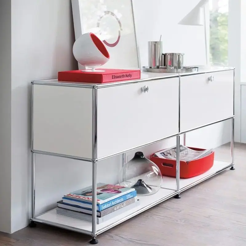 Vintage Module Sideboard Living Room Storage Cabinet Wood Bedroom Stainless Steel Metal Frame Storage Customizable TV Cabinet