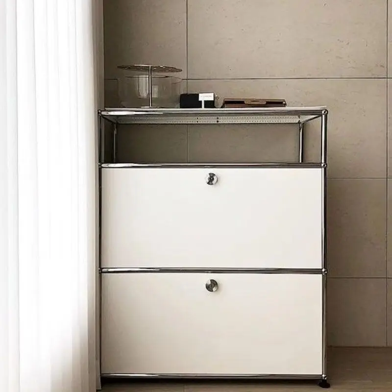 Vintage Module Sideboard Living Room Storage Cabinet Wood Bedroom Stainless Steel Metal Frame Storage Customizable TV Cabinet