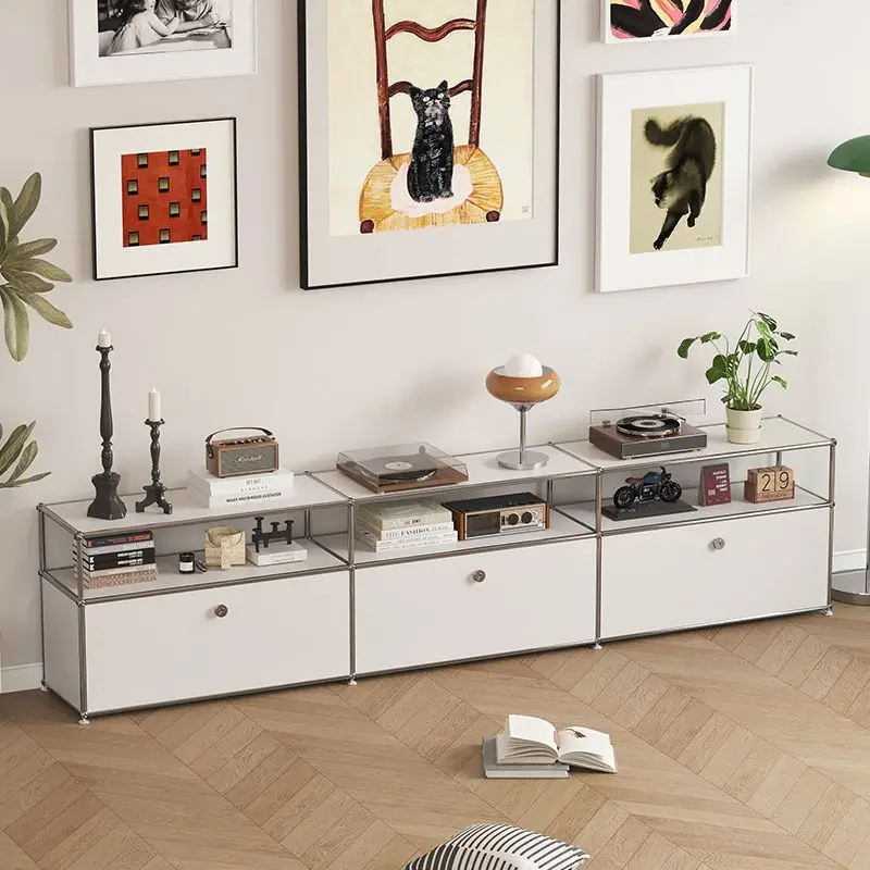 Vintage Module Sideboard Living Room Storage Cabinet Wood Bedroom Stainless Steel Metal Frame Storage Customizable TV Cabinet