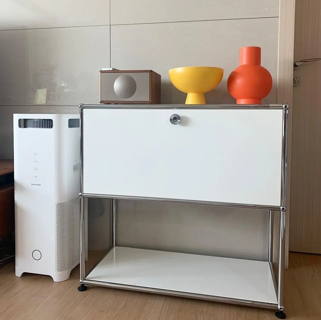 Vintage Module Sideboard Living Room Storage Cabinet Wood Bedroom Stainless Steel Metal Frame Storage Customizable TV Cabinet