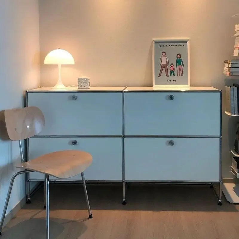 Vintage Module Sideboard Living Room Storage Cabinet Wood Bedroom Stainless Steel Metal Frame Storage Customizable TV Cabinet
