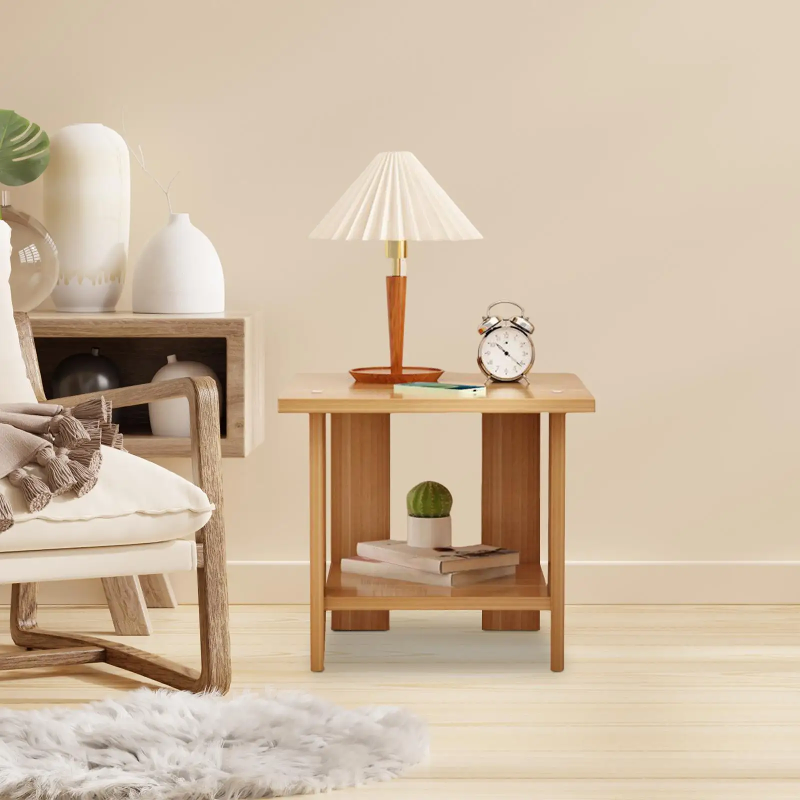 Simple Bedside Table Wooden Double Layers Solid Wood Nightstands Night Table For Table Sofa Side Table Home Furniture