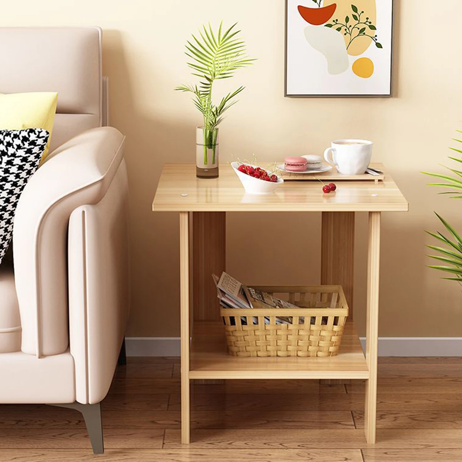 Simple Bedside Table Wooden Double Layers Solid Wood Nightstands Night Table For Table Sofa Side Table Home Furniture